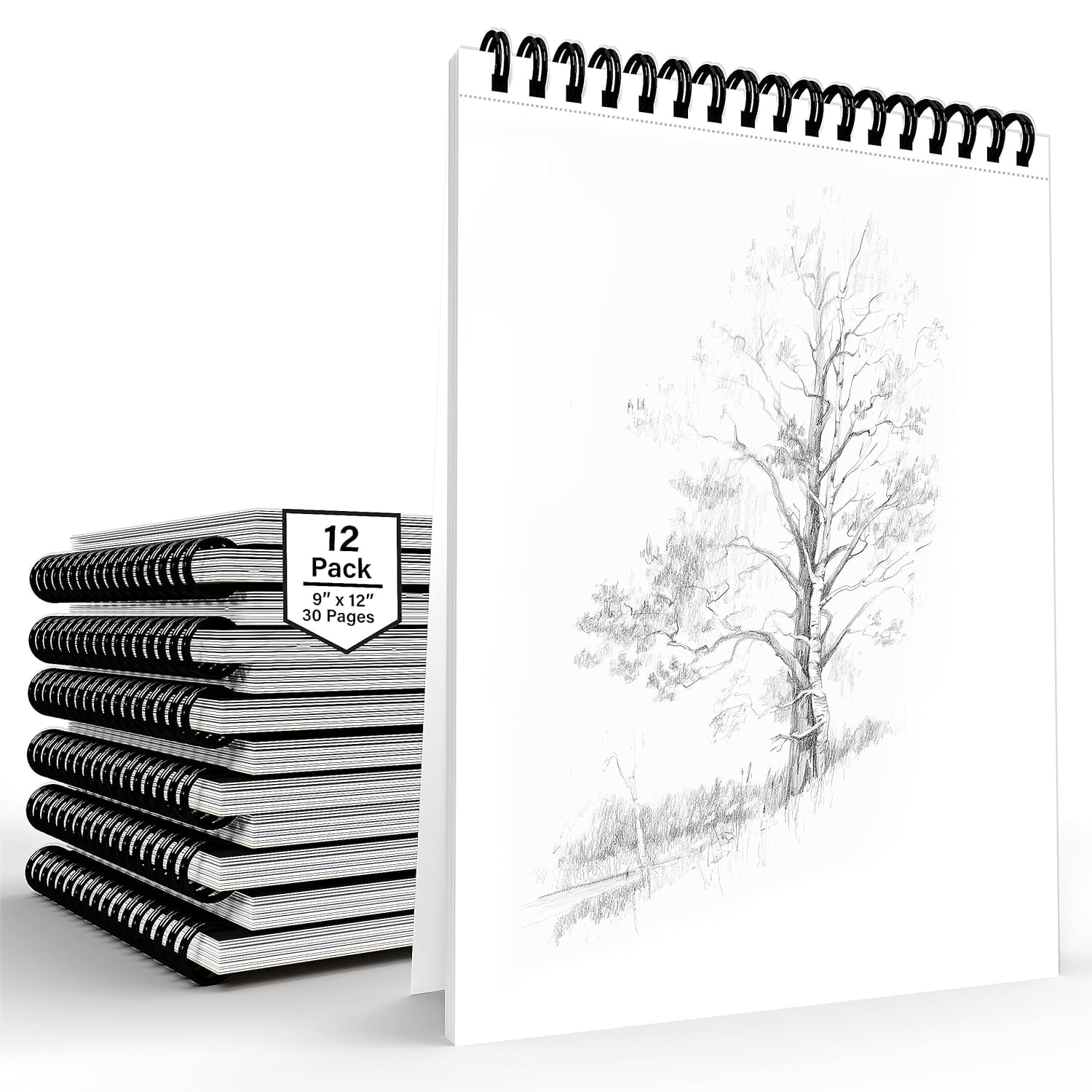 Sketch Pad, Sketch Book 30 Sheets 12 Pack, Drawing Pad, Sketchbook For Drawing, Art Sketchbook, 9 x 12 Top Spiral Bound, Left & Right Handed, Perforated Edge, 120 Gsm, 30 sheets 9" x 12" - 12 Pack