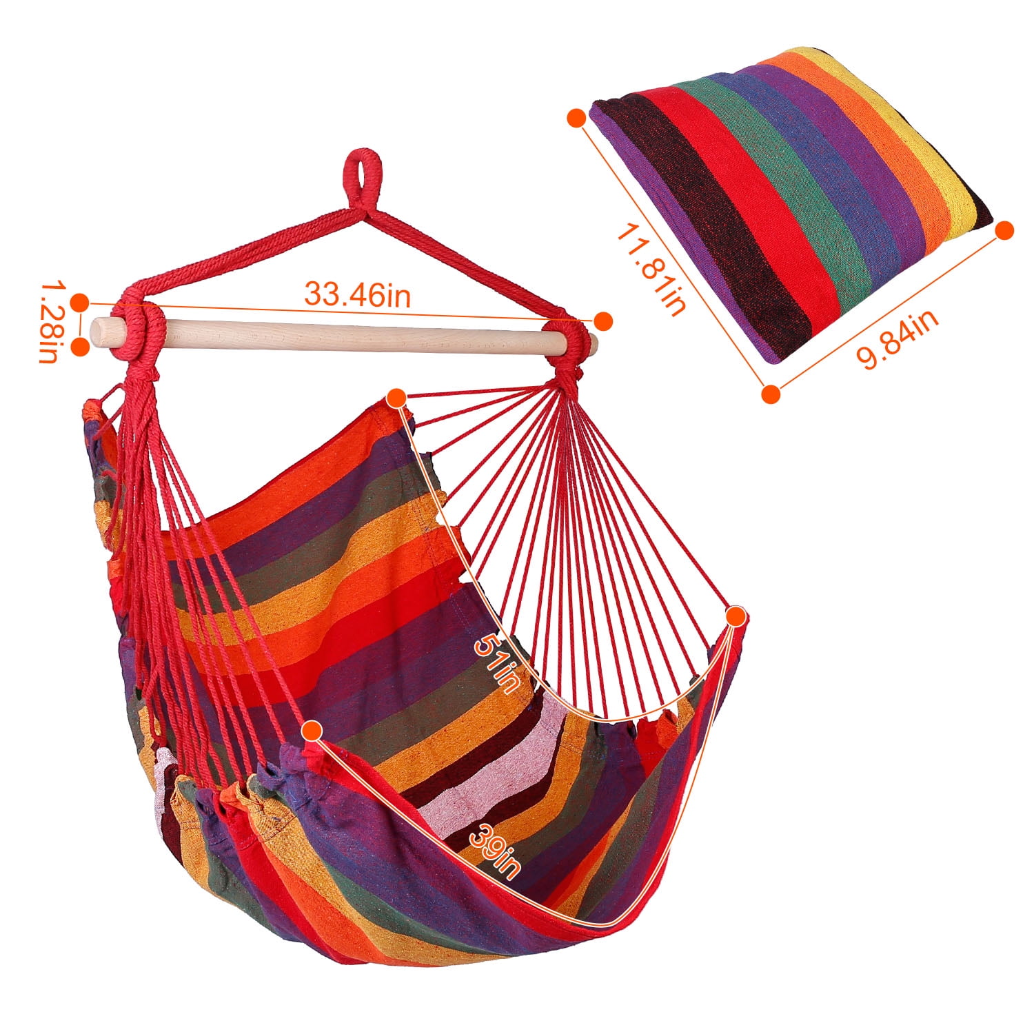 iMountek Hanging Chair Canvas Porch Patio Swing Seat, Portable Camping Rope Seat Wooden Stick Hammock Chair, Red