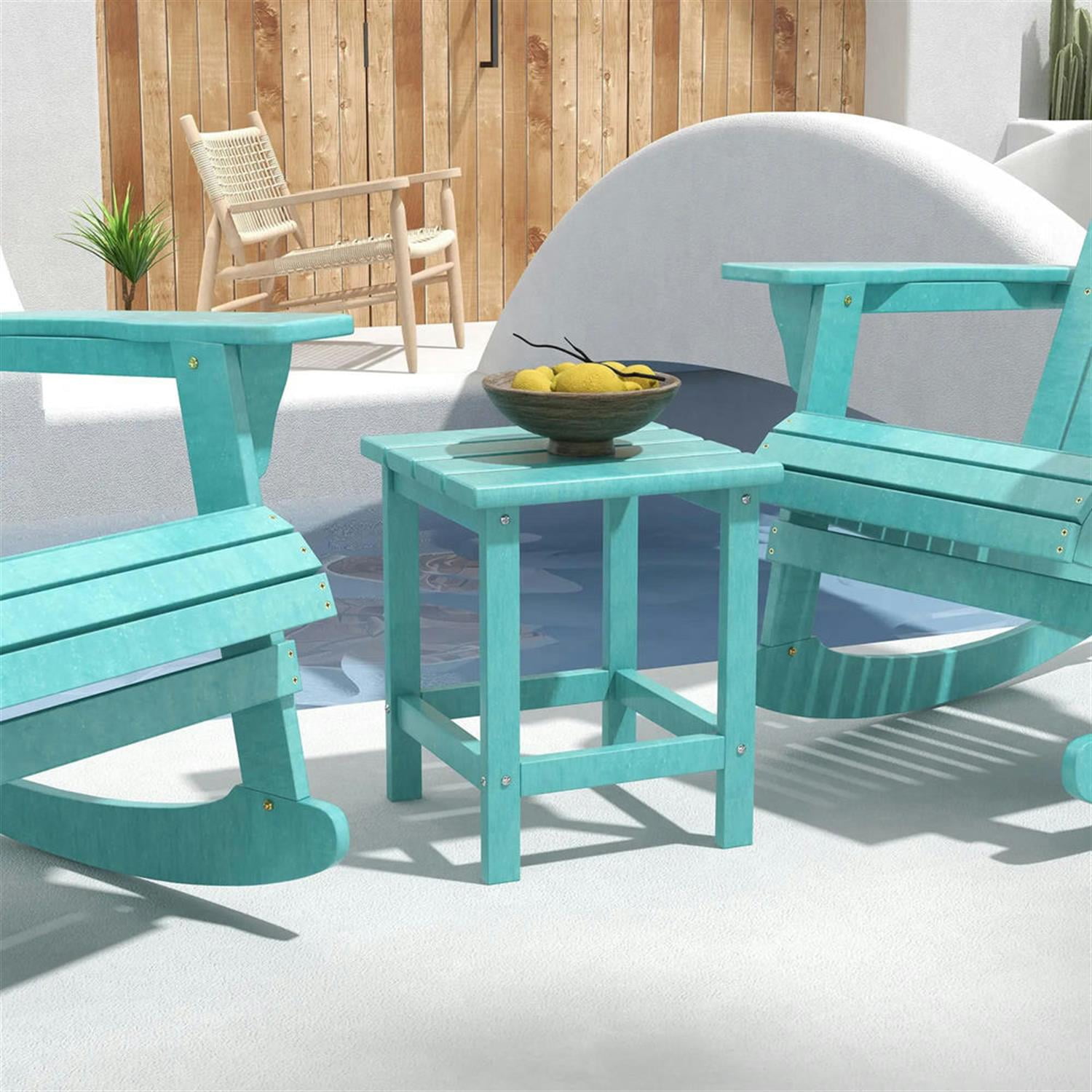 Demi Bonn 15" Square Outdoor End Table, HDPE Plastic Tea Table with Adirondack Chair Compatibility for Backyard & Lawn, Green