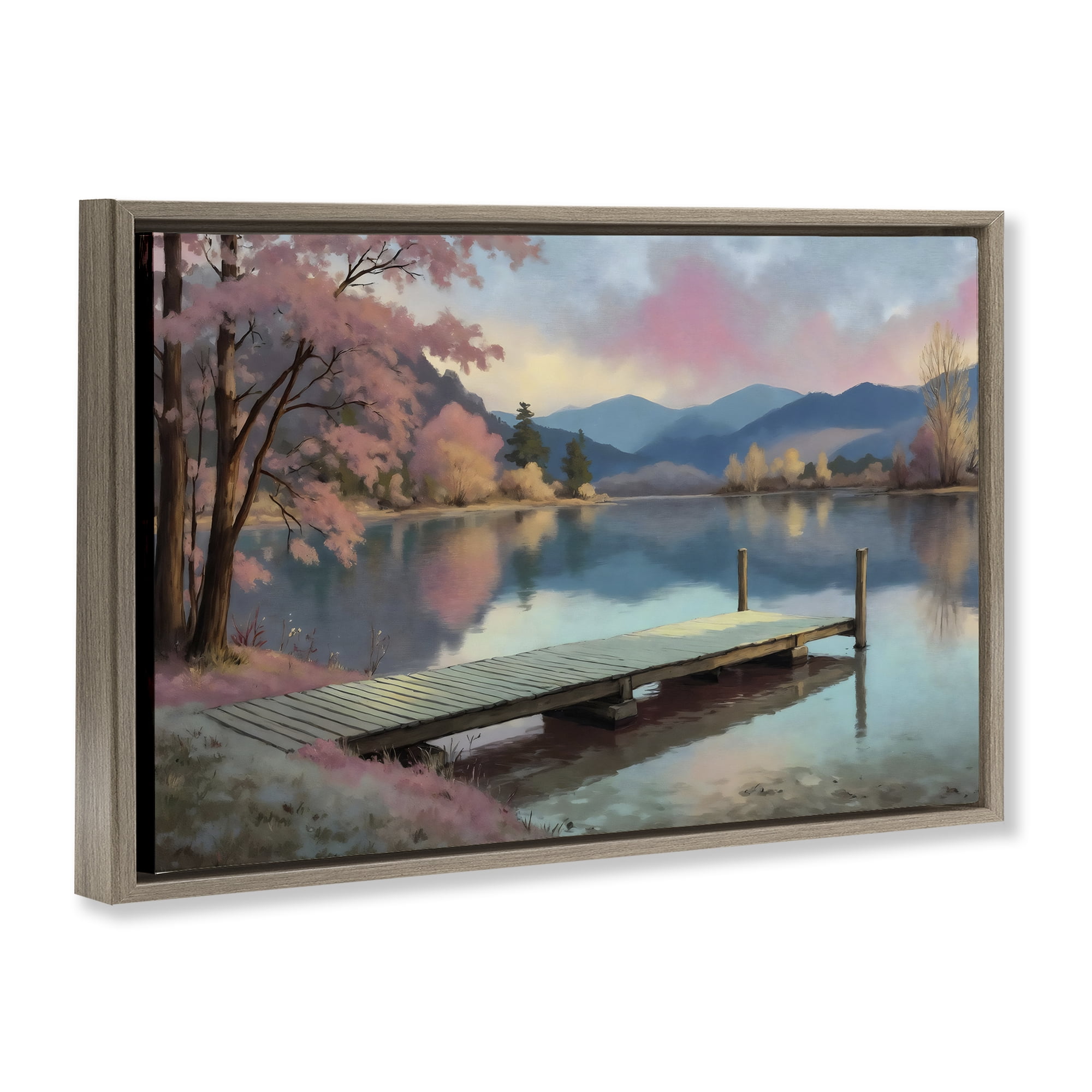 Stupell Industries Pink Dock at Sunset Brown Framed Floater Canvas Wall Art, design by Creative Studio