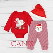 My First Christmas Baby Boy Girl Tops Romper Pants Santa Hat Pjs Outfits Clothes 3pcs set