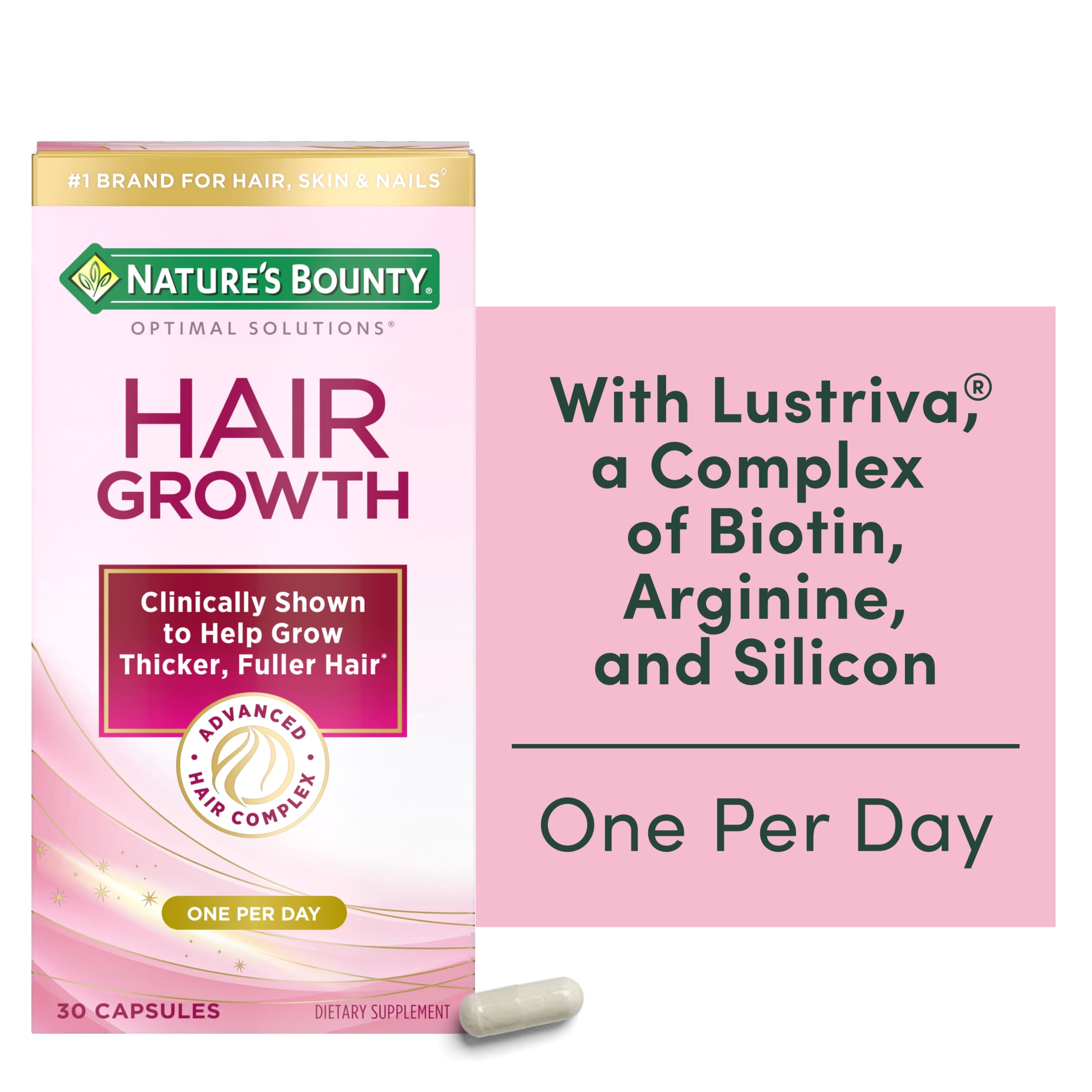 Nature’s Bounty® Optimal Solutions® Hair Growth Supplement for Women with Biotin Vitamin, Dietary Supplement, 30 Capsules