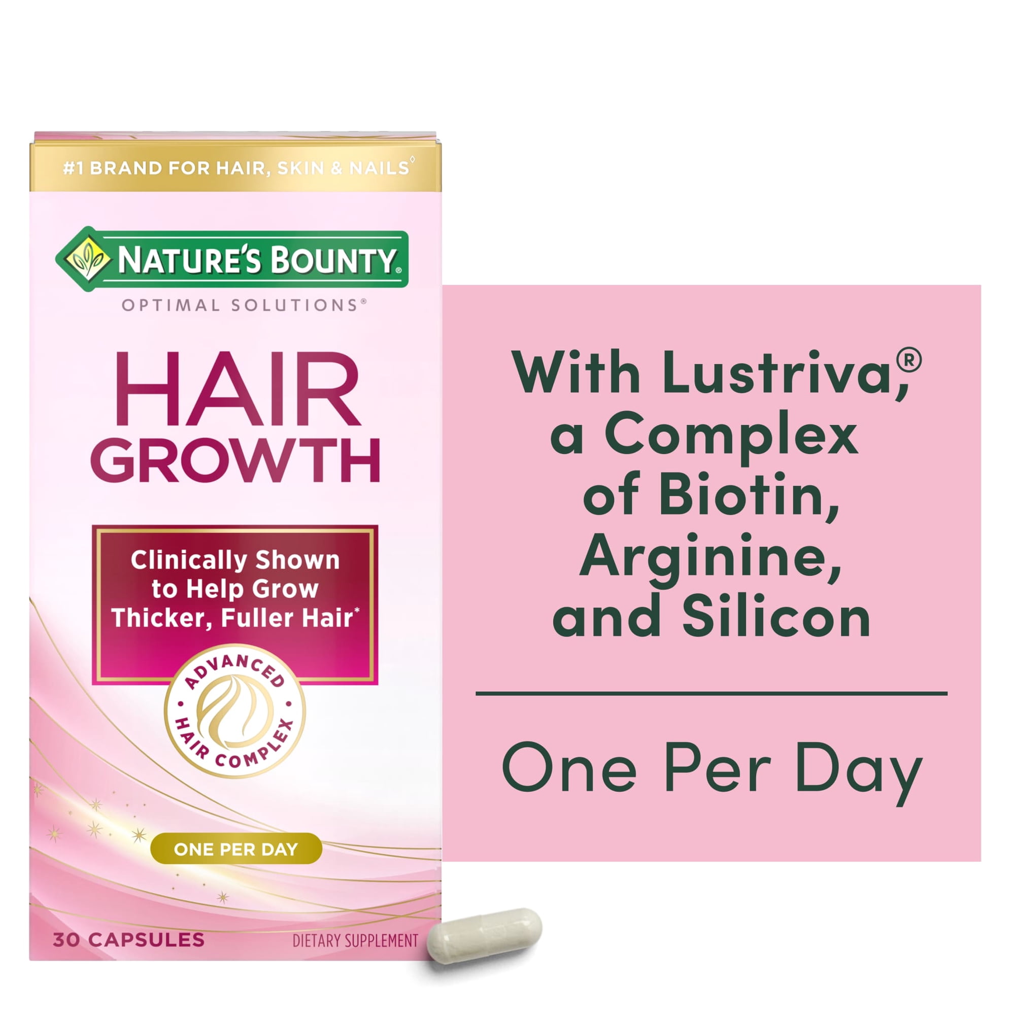 Nature’s Bounty® Optimal Solutions® Hair Growth Supplement for Women with Biotin Vitamin, Dietary Supplement, 30 Capsules