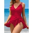 thumbnail image 5 of Asoul One Piece Swimdress Swimsuits for Womens Scalloped Tummy Control Swim Dress Tie Knot Skirt Bathing Suit, 5 of 9