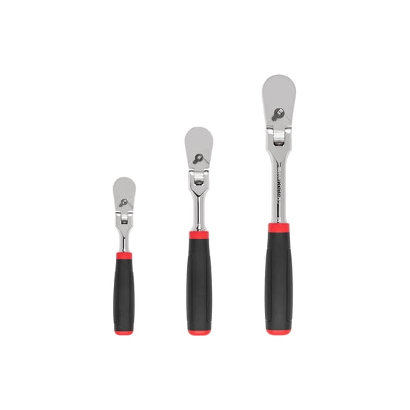TEKTON 1/4, 3/8, 1/2 Inch Drive Flex Head Non-Quick-Release Comfort Grip Ratchet Set, 3-Piece (6, 8, 10-1/2 in.) | SRH99121