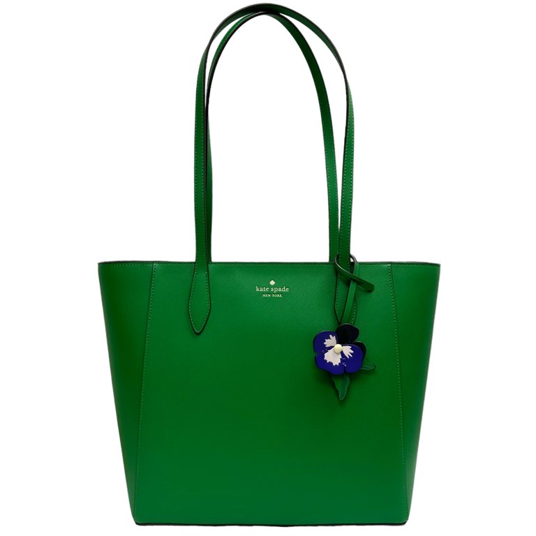 Kate Spade Dana Tote Top Zip Shoulder Bag Green Bean Flower Charm Dangle 