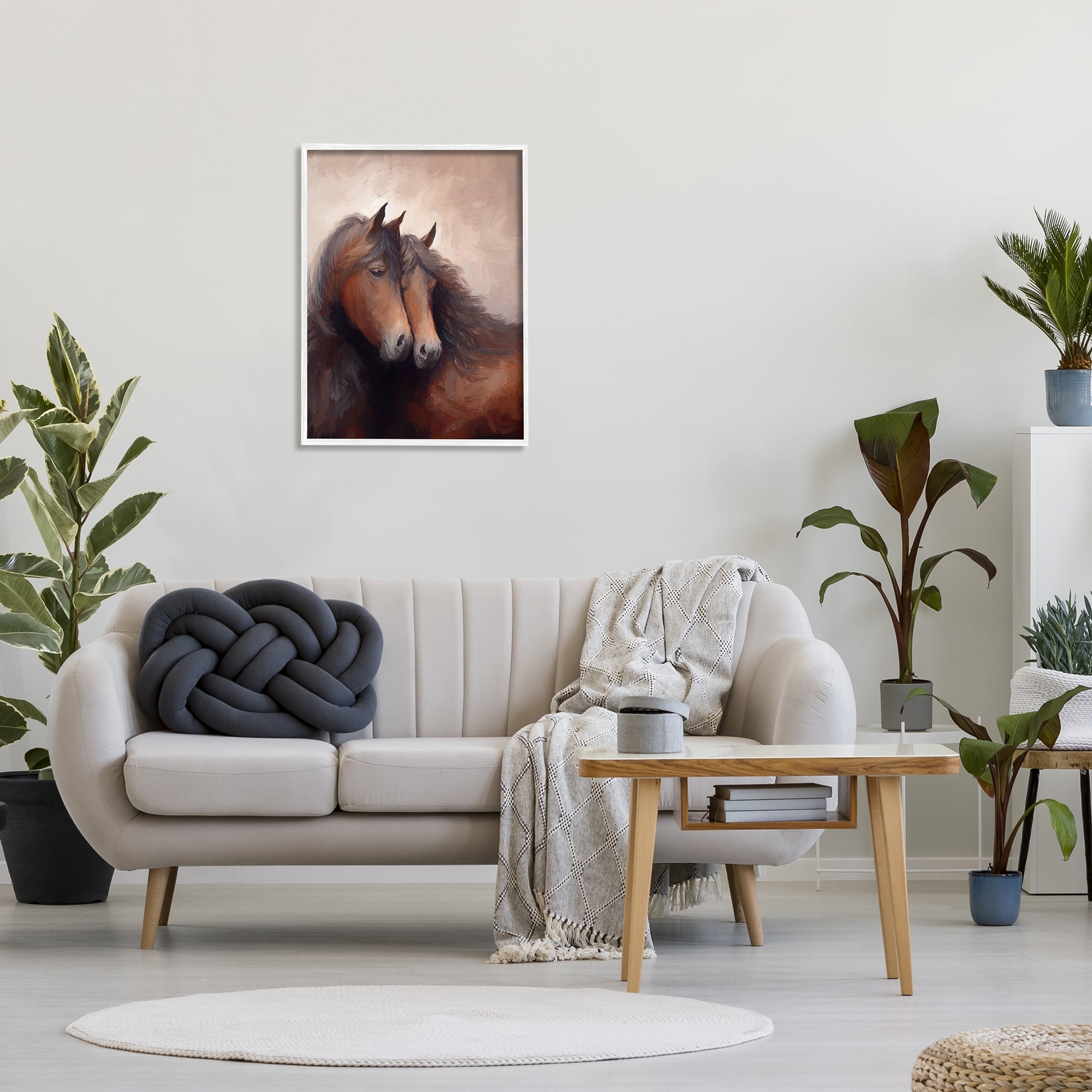 Stupell Industries Brown Cuddling Stallions Animals & Insects Painting White Framed Art Print Wall Art, 24 x 30