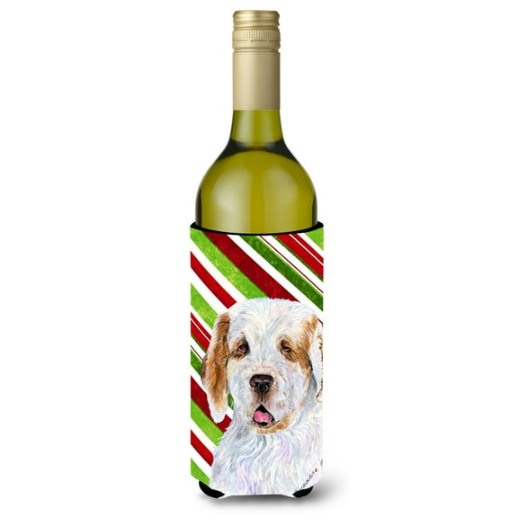 Clumber Spaniel Candy Cane Holiday Christmas Wine Bottle Hugger