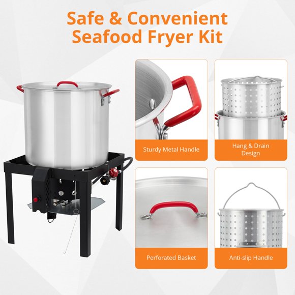 EDTara 60QT Seafood Boil Pot with Strainer Basket & 50,000 BTU Propane Burner, Aluminum Stock Pot with 10 PSI Regulator, Large Cooking Equipment for Crab, Lobster, Shrimp Boiling