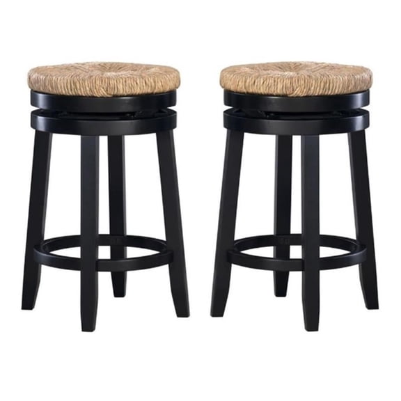 Pemberly Row 25.5" Wood Swivel Counter Stool in Black - Set of 2