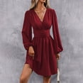 thumbnail image 2 of Manga Larga Vestido de Línea para las Mujeres Polka Impreso Cinco Cuartos de Mangas Acampanadas, Cuello Redondo Elegante, 2 of 9