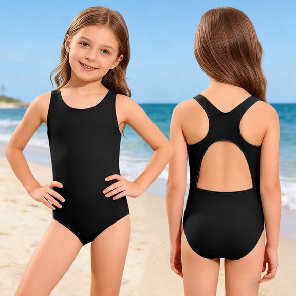 Bathing Suit Black 1 Piece Swimsuit Sleeveless Quick Dry Pool Parties Girls Vacation Outfits 13-14 Years