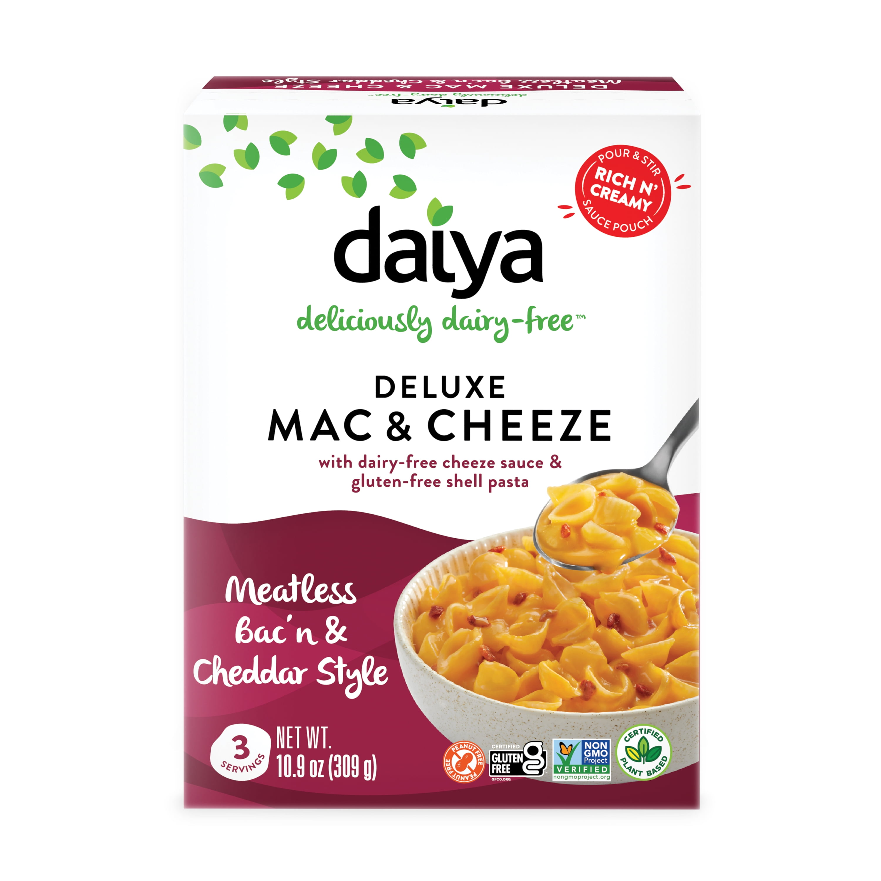 (4 pack) Daiya Dairy Free Gluten Free Meatless Bac'n and Cheddar Vegan Mac and Cheese, 10.9 oz