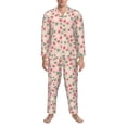thumbnail image 3 of Fotbe Strawberry And Flowers Pattern Long Sleeve Pajama Set for Men,Sleepwear Set,2-piece Loungewear Set,Soft PJs Comfy Nightwear with Pockets-Medium, 3 of 7