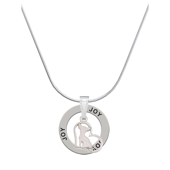 Delight Jewelry Silvertone Chihuahua Silhouette Heart Joy Ring Charm Necklace, 18"