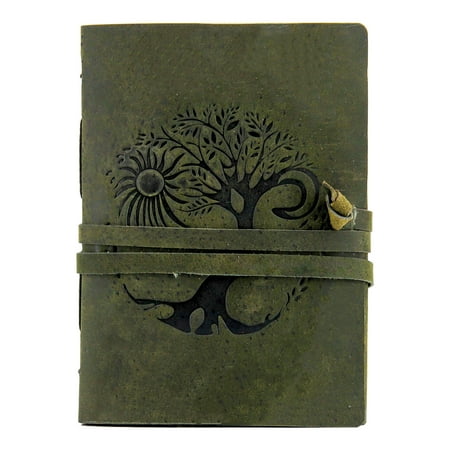 Leather Journal for women and men embossed 8 x 6 inch Handmade Lined craft paper tree of life sun and moon notebook writing notepad book of shadows journal
