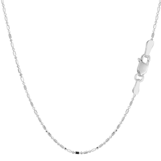 14k White Gold Diamond Cut Bead Chain Necklace, 1.0mm, 16"