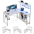 thumbnail image 6 of Bestier 51 L Shaped Gaming Desk with Power Outlets, LED Workstation with 4 Tiers Shelves, Carbon Fiber White, 6 of 9
