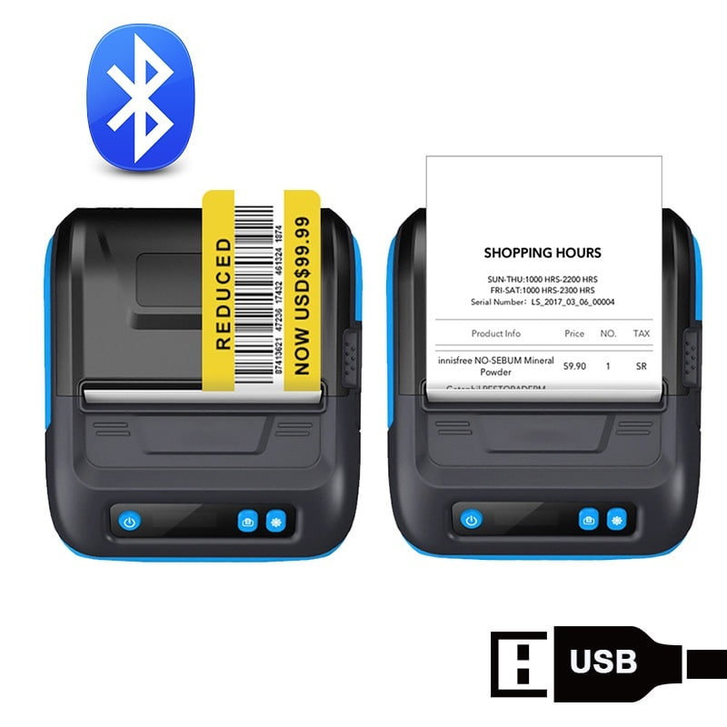 80mm Portable Bluetooth Printer Thermal Barcode Printer 3 inch Label Receipt 2 in 1 Printer ,Fast-Drying Ink with Crisp Output