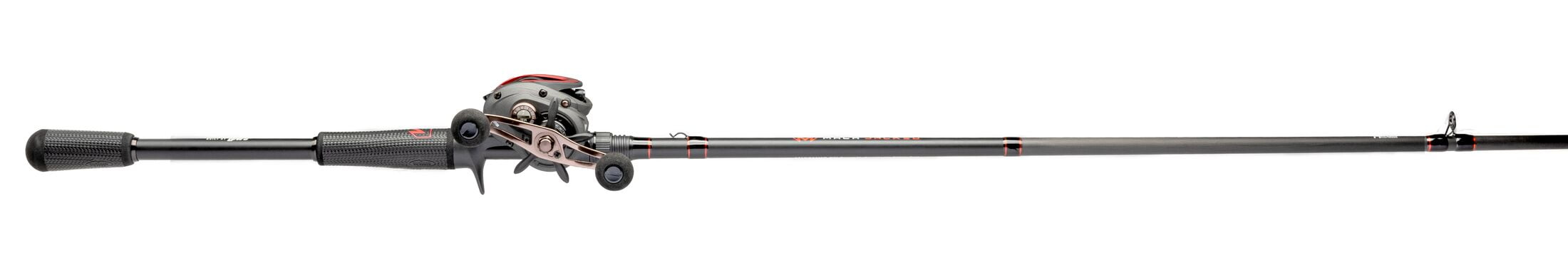 Lew’s MACH Jacked Baitcast Reel and Fishing Rod Combo, 7-Foot 3-Inch Rod, Right-Hand Retrieve, Charcoal/Black/Red