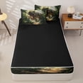 thumbnail image 4 of Homewish Retro Dinosaur Zipper Twin Comforter Sets with Fitted Sheet and 2 Pillowcases,Woodland Animals Zipper Bedding Set,Green Palm Tree Decor,Black Reversible,4pcs, 4 of 8