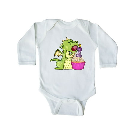 

Inktastic Dragon Cupcake 1st Birthday Gift Baby Boy or Baby Girl Long Sleeve Bodysuit