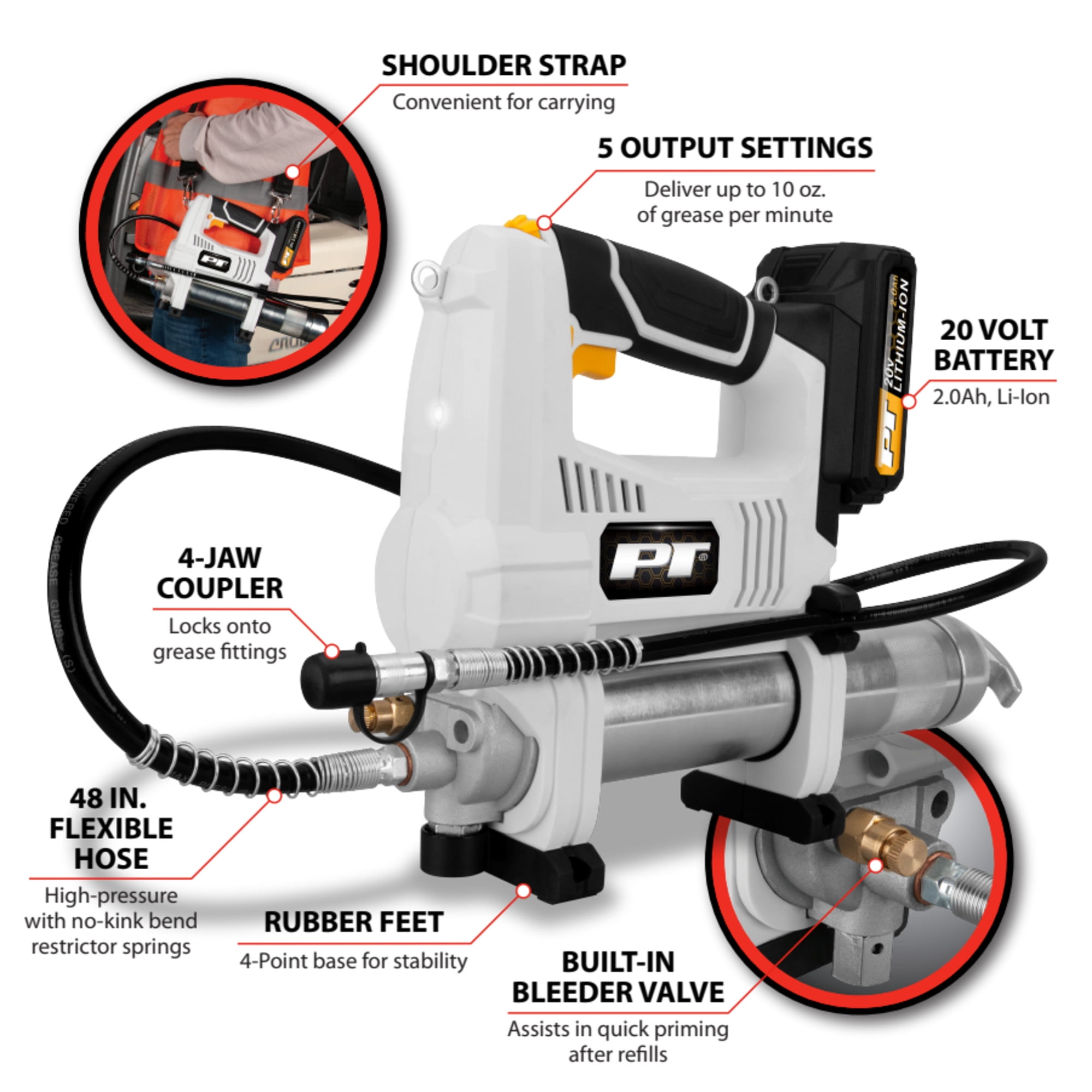 Performance Tool W7721 20V Cordless High Volume Grease Gun