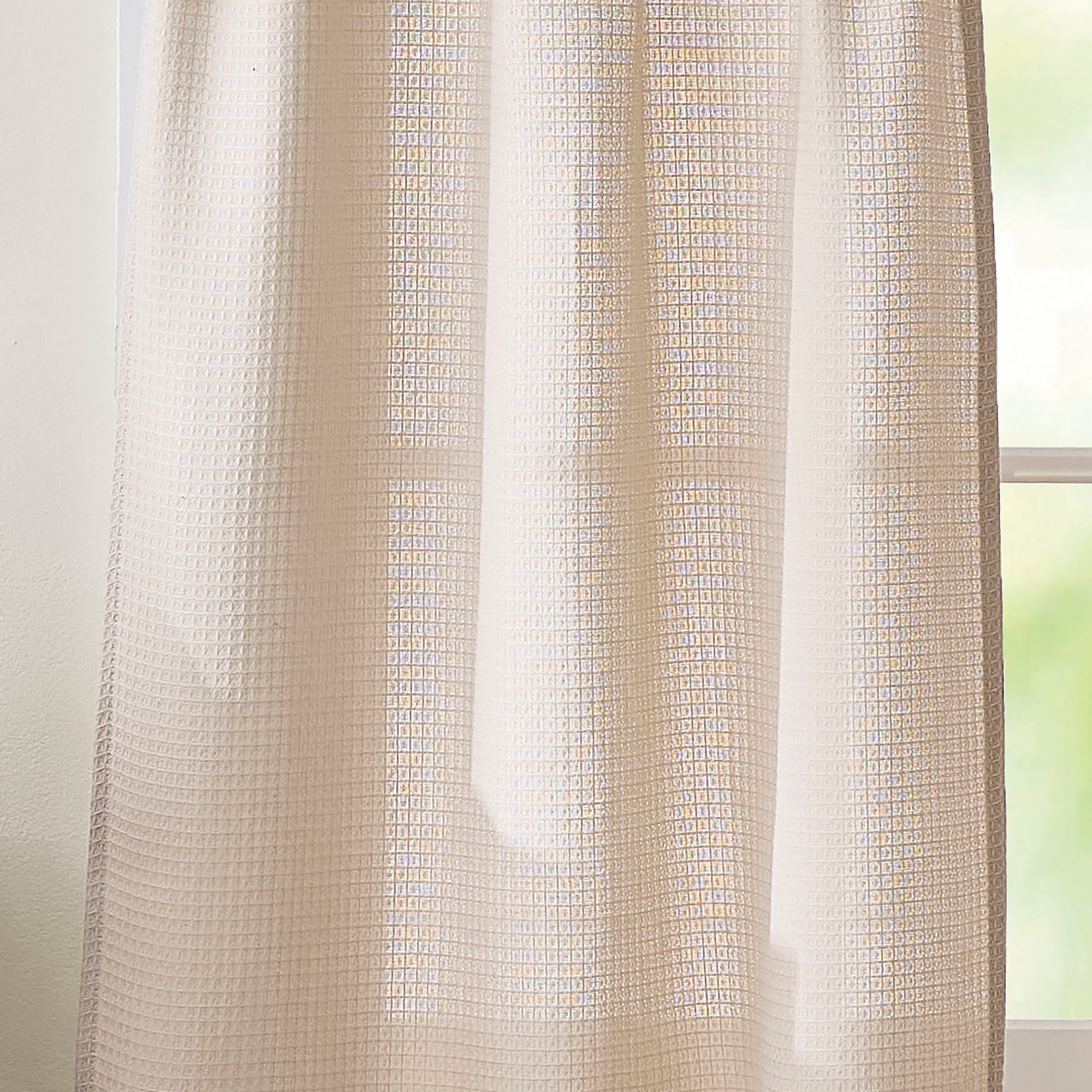 Curtainworks Eldridge Waffle 3 Piece Valance and Tier Set Linen, Indoor, Pole Top, 58" x 14", Adult