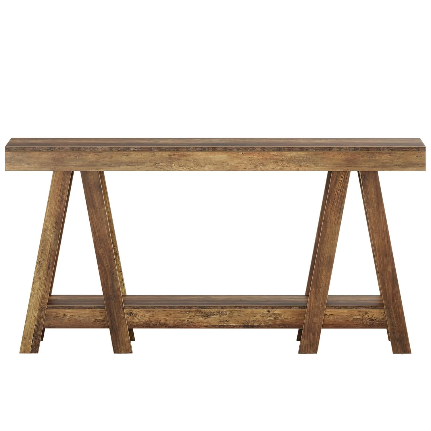 Demi Bonn 70" Rustic Wooden Console Table, Entryway Sofa Table, 2-Tier Hallway Shelf for Home Decor, Living Room, Brown