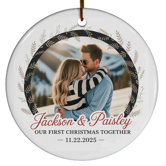 Our First Christmas Together Glass Ornament 2025, Photo Couple Together Christmas Ornaments Gift for Dating Anniversary