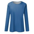thumbnail image 4 of Women's Color Block Tops Casual Long Sleeve Tunic Round Neck Pullover Shirts 01-Blue XXL, 4 of 4