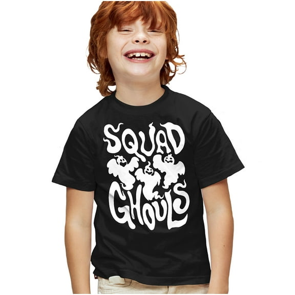 Popfunk Halloween Squad Ghouls Kids T Shirt for Youth Boys and Girls, Black, Medium