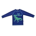 thumbnail image 4 of Tfken Toddler Teen Boy Swimwear Crew Neck Long Sleeve Swimsuits Dinosaur Print Summer Becah Breathable Bathing Suit Blue Size 3-4 Years, 4 of 7