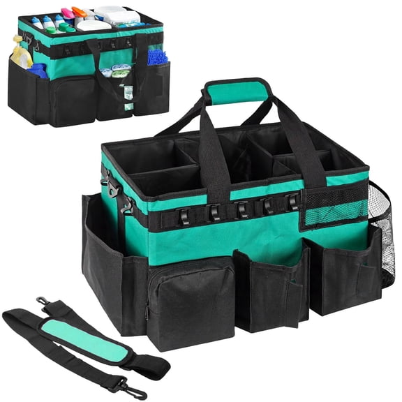 Godery Cleaning Caddy Bag, Wearable Supplies Organizer with Shoulder Straps, Detachable Divide, 5 Pockets, 1 Pack, 17 in L x 10.2 in W x 9 in H