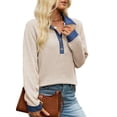 thumbnail image 3 of Wevis Women's Denim Collar Knit Sweater, Long Sleeve Henley Button Down Autumn Blouse, Casual Loose Fall Pullover Tops, 3 of 7
