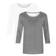thumbnail image 5 of Jinhomg 3/4 Sleeve Solid T Shirts for Women 2 Piece Crew Neck Tunic Tops Fall Comfy Lightweight Out Wear Tees Winter Saving Gray M, 5 of 6