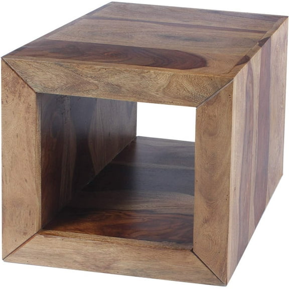 The Urban Port Cube Shape Rosewood Side Table with Cutout Bottom, Brown (UPT-30350)