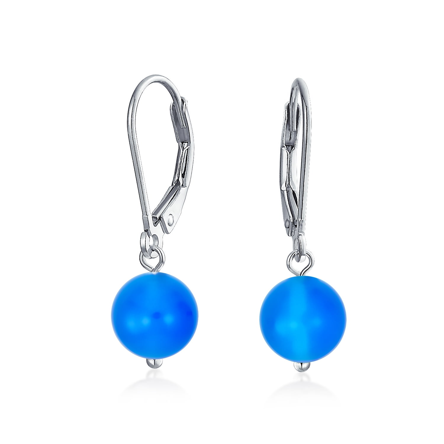 Sky Blue Diamante Ball Drop Earrings In Silver Plated Finish 12mm Diameter/