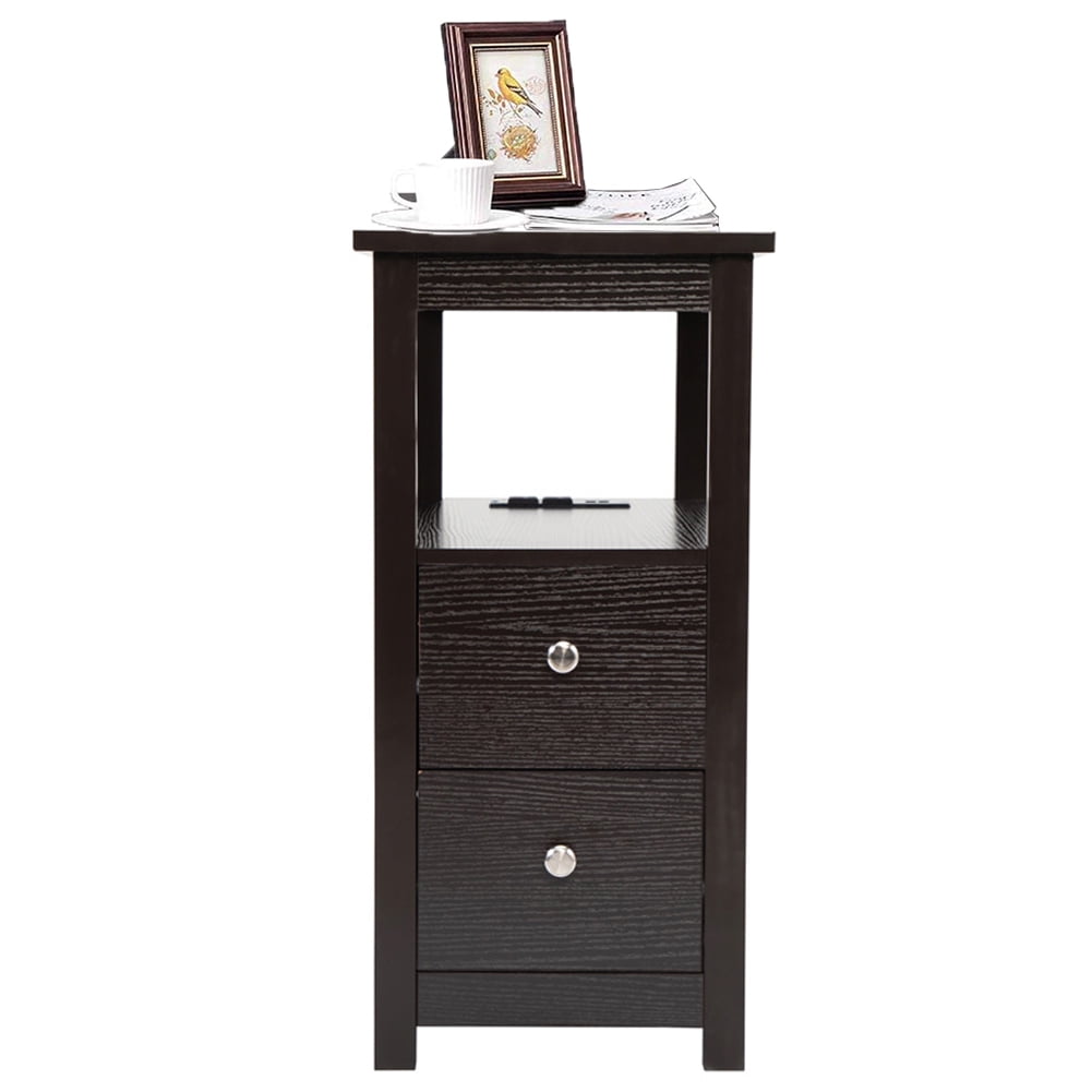 Senbabe 3Tier Side Table Slim Sofa End Table with 2 Drawers and 1 Open