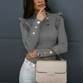thumbnail image 1 of XZNGL Womens Long Sleeved Slim Buttoned Ruffled Bottoming Buttons Shirt Top Blouse, 1 of 9
