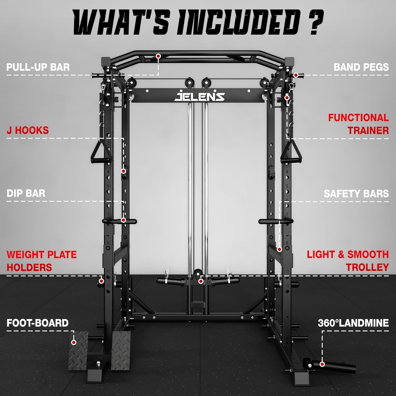 Squat Rack for Home Gym, 2000LBS Power Rack with Adjustable Pulley System, Power Cage Workout Equipment with LAT Pulldown and Training Attachment