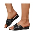 thumbnail image 3 of HTHLVMD Women's Rhinestone Wedge Slides, Women's Leather Slippers Open Toe Fish Mouth Wedge Sandal Comfortable Wide Width House Slipper Summer Slip On Beach Sandals, Black 7.5, 3 of 8