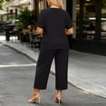 thumbnail image 6 of akafmk Plus Size Womens 2 Piece Sets Summer Outfits V Neck Short Sleeve T-Shirts and Wide-Leg Pants Matching Loungewear Set Sleepwear Soft Fashions Clothes, 6 of 7