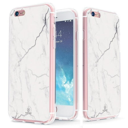 iPhone 6s Plus Marble Case - True Color Clear-Shield White Glossy Marble [V4] Printed on Clear Back - Perfect Soft and Hard Thin Shock Absorbing Dustproof Full Protection Bumper