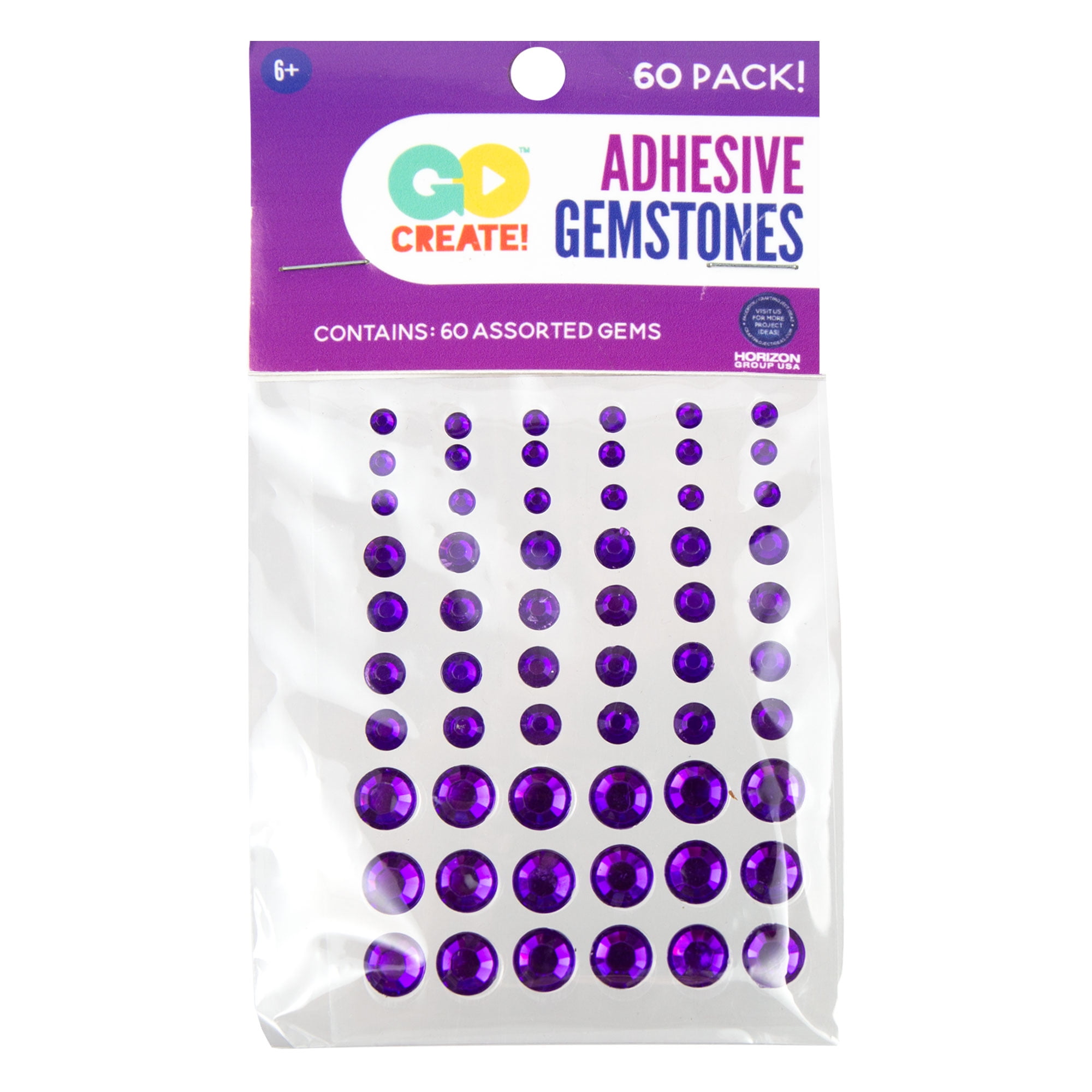 Go Create Purple Adhesive Gemstones Stickers, 60 6mm Gemstones