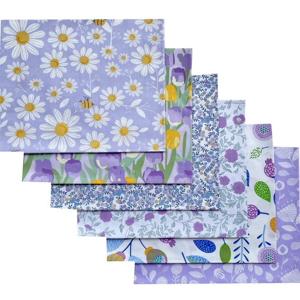 Patrón de paquetes de tela floral de color morado claro con abejas y flores de margaritas de manzanilla en fondo de lavanda, tela acolchada para manualidades hechas a mano, 18.0 x 22.0 in (6 unidades)