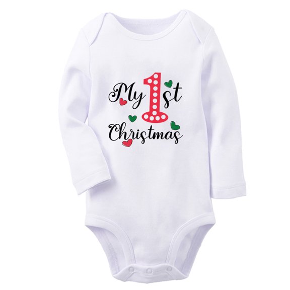 My First Christmas Funny Rompers, Newborn Baby Unisex Bodysuits, Infant Jumpsuits, Toddler 0-12 Months Kids Long Sleeves Oufits (White, 0-6 Months)