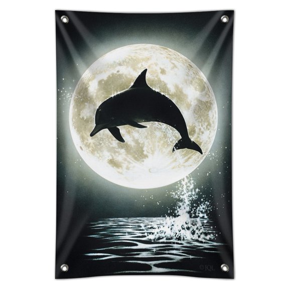 Dolphin Jumping Moon Ocean Night Silhouette Home Business Office Sign
