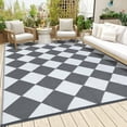 thumbnail image 2 of Geetinfly 18FT Area Rugs 320Gsm Pp Tube Plastic Woven Outdoor Carpet-Modern-Large Diamond Grid GrayWhite, 2 of 8