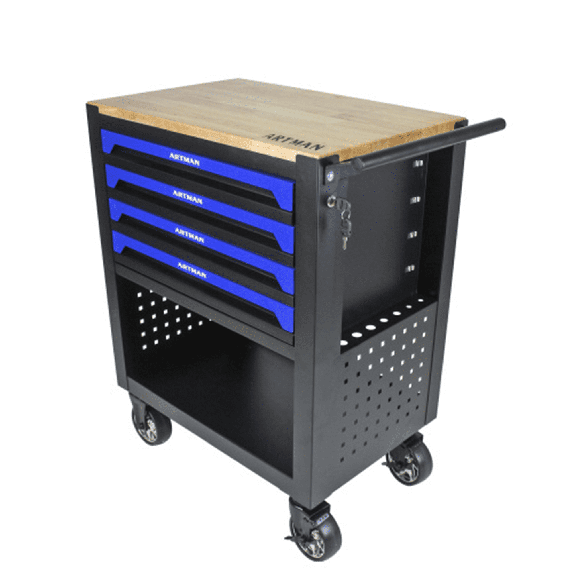 ARTMAN 4-Drawer Rolling Tool Chest with  Wheels and Wooden Top,Steel Storage Locking Tool Cart for Garage Workshop Rapair Shop